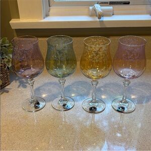 Set of (4) NWT Cristalleria Fumo Hand Made in Italy Tulip Wine Glasses